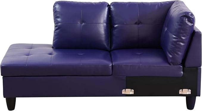 NicBex Sectional Couch 3 Pieces Sofa Set with Right Chaise Faux Leather L Shaped Cloud Couch for Living Room Furniture Sets with Storage Ottoman, Modular Sofa for Living Room & Apartment, Indigo