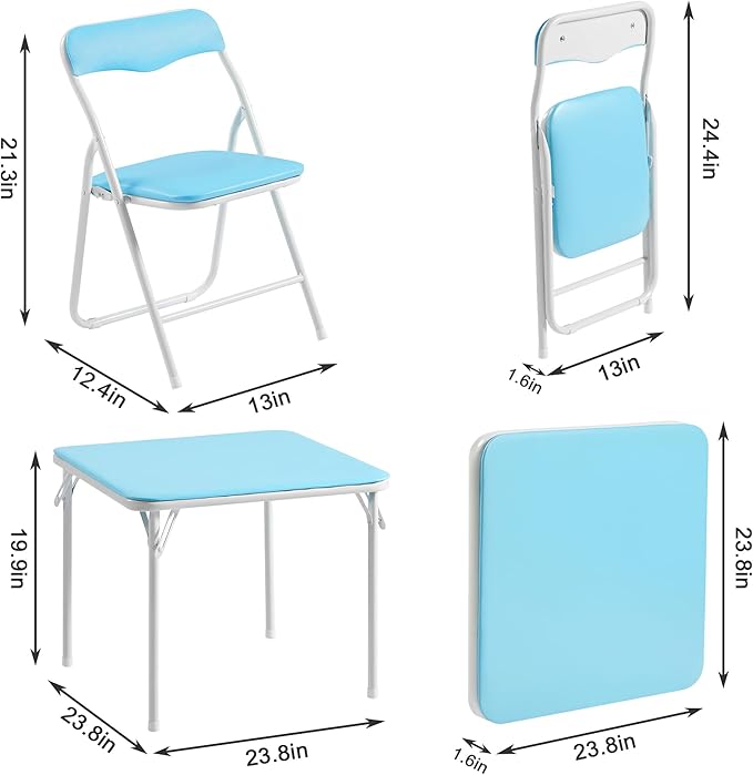 VECELO Folding Activity Table and Chairs 5 Pcs, Portable, with Ultra Soft Padded Cushion, 5 Piece Set, Baby Blue