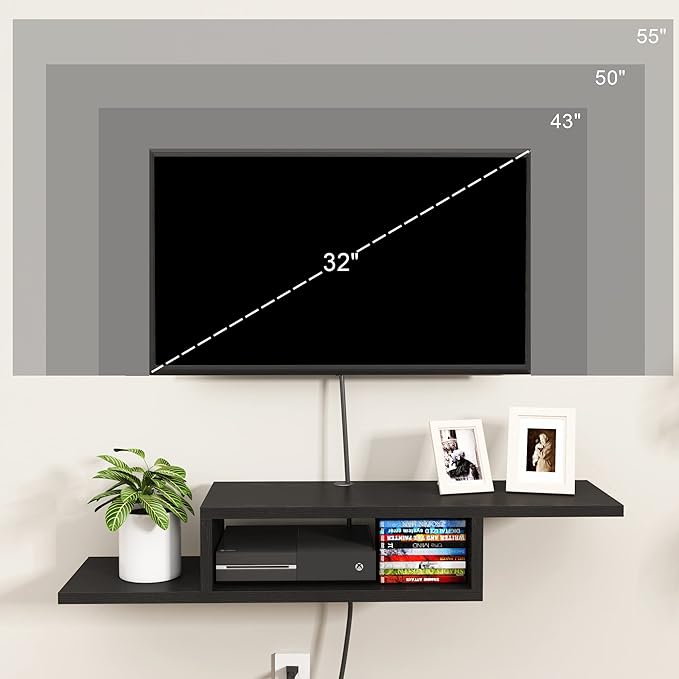 ChooChoo Floating TV Unit, Wall Mount Entertainment Center Media Console for Living Room, Bedroom, Black