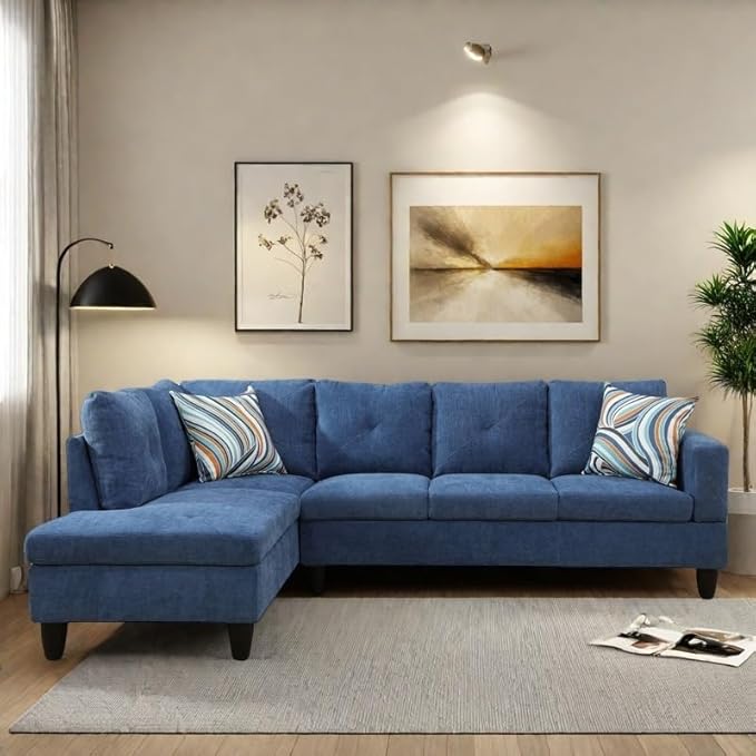 NAYSAYE L Shaped Couch, Modular Sectional Couch with Ottoman Storage, Modern Lounge Sofa Convertible Sectional Couches for Living Room, Apartment, Blue