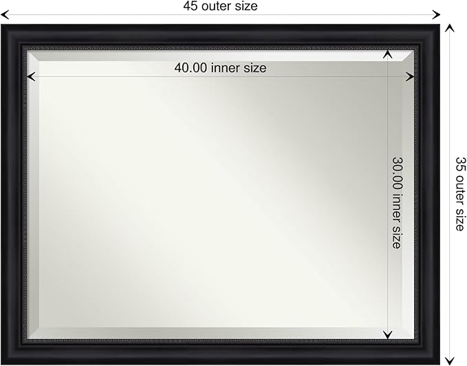 Amanti Art Black Bathroom Mirror for Over Sink, 35x45 Astor Black Rectangle Vanity Mirror, X-Large Traditional Frame, Hangs Horizonally and Vertically, Bathroom Wall Decor, Beveled Edge