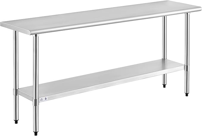 ROCKPOINT Stainless Steel Table for Prep & Work 18x72 Inches, NSF Metal Commercial Kitchen Heavy Duty Table with Adjustable Under Shelf and Table Foot for Restaurant, Home and Hotel