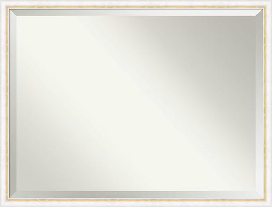 Amanti Art White Bathroom Mirror for Over Sink, 32x42 Morgan White Gold Rectangle Vanity Mirror, X-Large Modern Contemporary Wood Frame, Hangs Horizonally and Vertically, Bathroom Wall Decor, Beveled