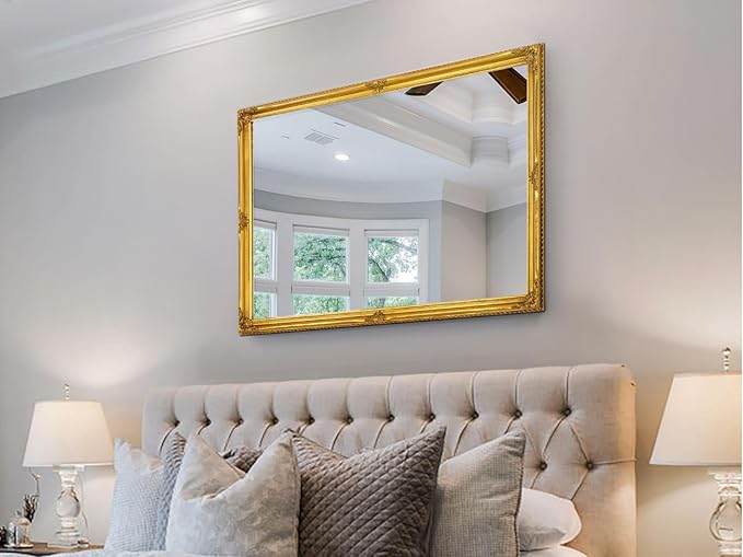 39" x 27" Large Vintage Mirror Wall Decor, Gold Ornate Decorative Wall Mirror with Elegant Victorian Wood Frame for Living Room Fireplace, Dining Room, Bathroom