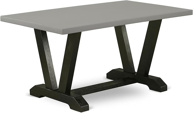 East West Furniture V696DR124-6 6 Piece Kitchen Table Set Contains a Rectangle Dining Table with V-Legs and 4 Black Color Linen Fabric Parson Chairs with a Bench, 36x60 Inch, Multi-Color
