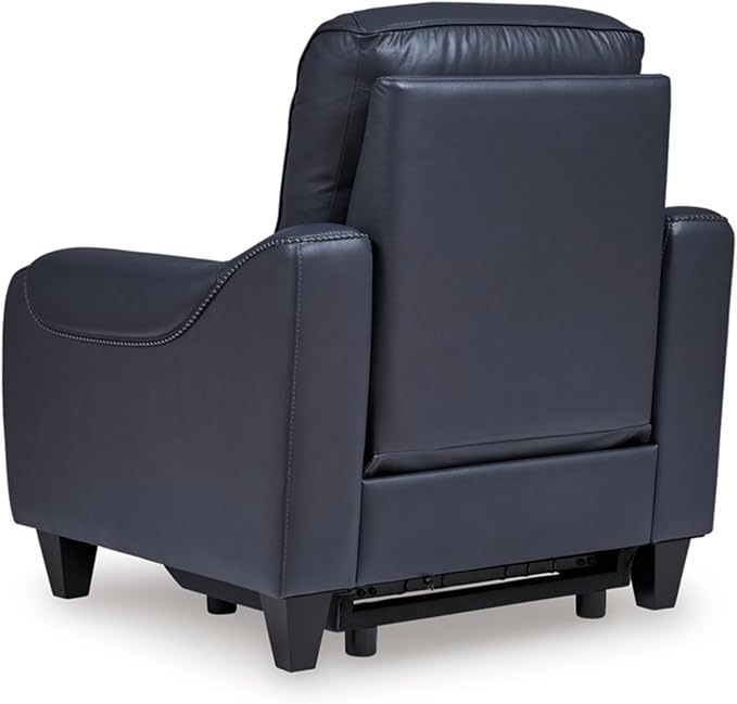 Signature Design by Ashley Mercomatic Contemporary Leather Match Wall Hugger Power Recliner with Adjustable Headrest and USB Ports, Blue