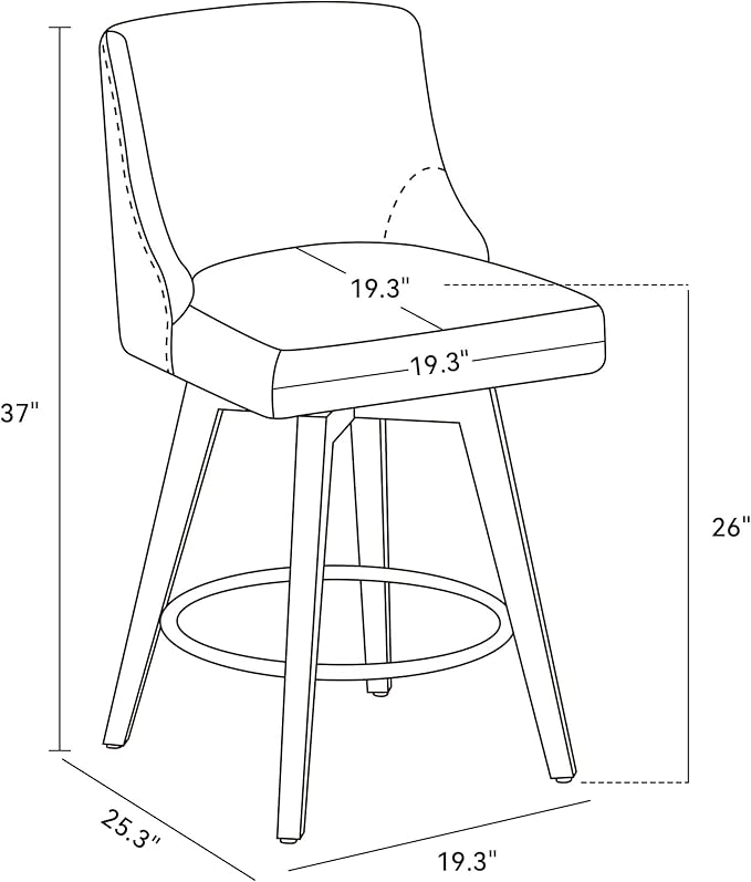 Counter Height Bar Stools Set of 2, 360°Swivel Upholstered Barstools with Back and Solid Wood Legs, 26" H Seat Height, Fabric in Fog Grey