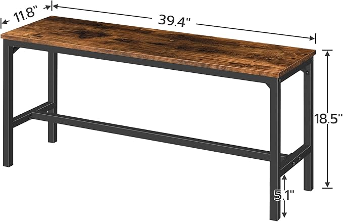 HOOBRO Dining Benches, Pair of 2 Industrial Kitchen Table Benches, Wooden Indoor Benches, Durable and Stable, for Dining Room, Kitchen, Living Room, Bedroom, Rustic Brown BF02CD01
