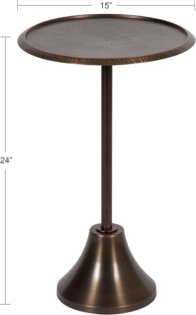 Kate and Laurel Sanzo Modern Pedestal Side Table; 15 x 15 x 24; Bronze; Decorative End Table with Hammered Tabletop for Use as a Bedroom Nightstand or Living Room Accent