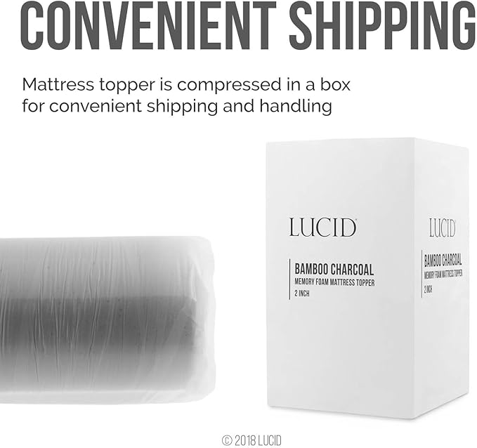 Lucid 2 Inch Bamboo Infused Memory Foam Mattress Topper - Queen Size – Cooling Ventilation – Pressure Relieving Bed Topper - Mattress Pad – CertiPur Certified