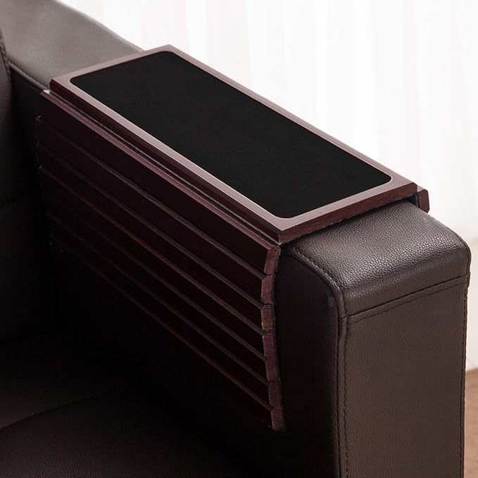 GEHE Bamboo Sofa Arm Tray Table for Couch Flexible/Foldable Sofa Tray Couch arm Table Perfect for Drinks Snacks Remote Control or Phone Great arm Tray for Couch armrest