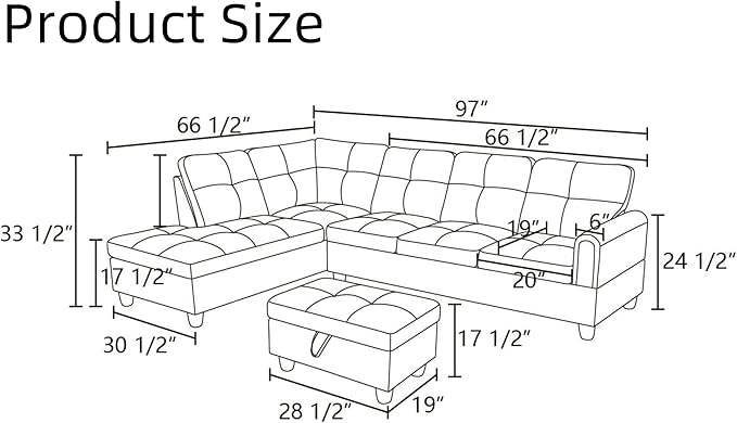 Convertible Sectional Couch, Large L Shaped Couch with Storage, Modern Modular 5-Seat Sectional Sofa with Ottomans for Living Room and Office, Brown