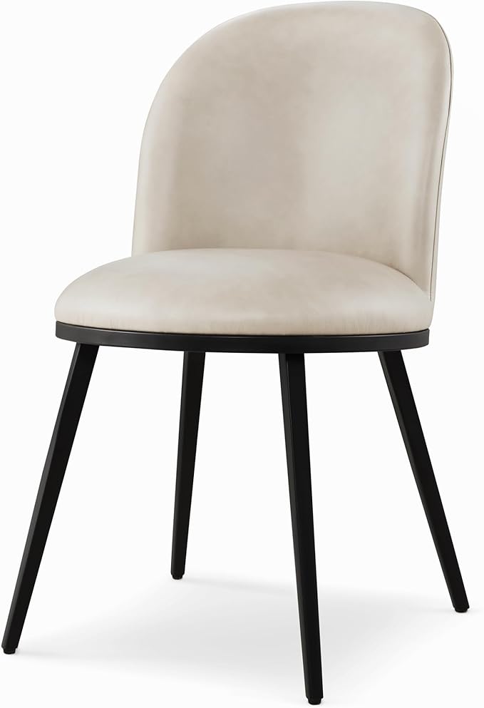 Dining Chairs Set of 4, Faux Leather Upholstered Dining Room Chairs with Ergonomic Backrest & Metal Legs, Modern Kitchen Side Chairs for Home, Restaurant, and Café, Beige, 2 Boxs