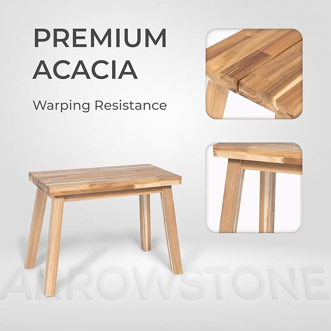 Bench 100% Solid Acacia Wood, Backless, Wax Galvanized Finish, Easy Assembly, End Table Wooden Bench Furniture for Plant, Dining Room, Entryway, Indoor (26 inches)