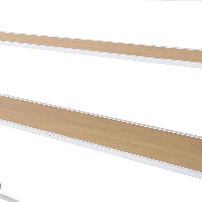 Twin Size Metal Loft Bed with Staircase,Full-Length Guardrails,a Built-in Desk and a 3-Tier Shelf,No Box Spring Needed,Noise Free,for Juniors&Adults,White