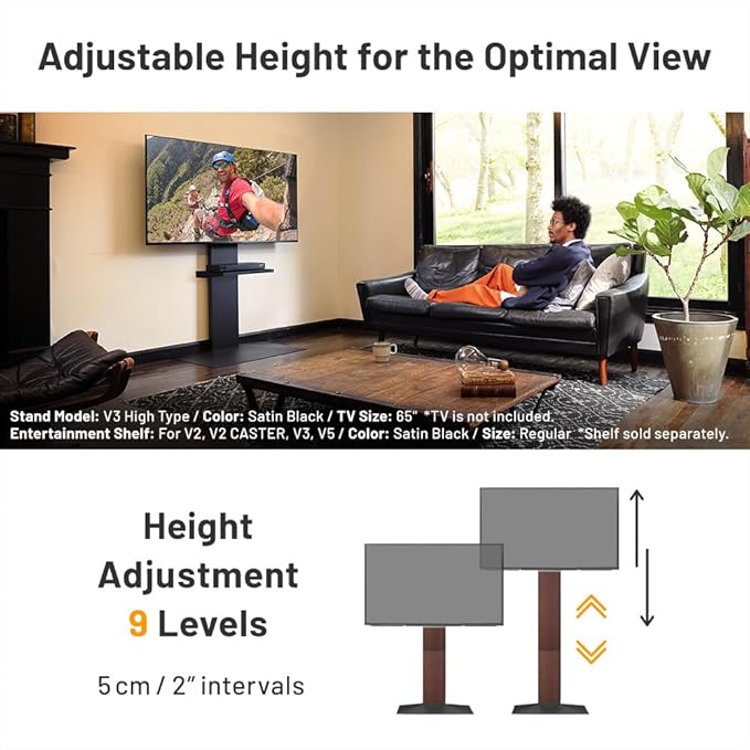 WALL V3 High Type | Sleek 32-80 Inch Universal Ultra Thin TV Stand | Walnut | for Living Room and Bedroom, Space Saving, Adjustable Mount, No Drill, Japan-Engineered Design