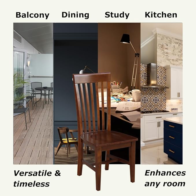 IC International Concepts, Set of Two Tall Mission Dining Chairs, Espresso, 225lbs wt capacity, Solid Real Wood, Sturdy Parawood, Espresso