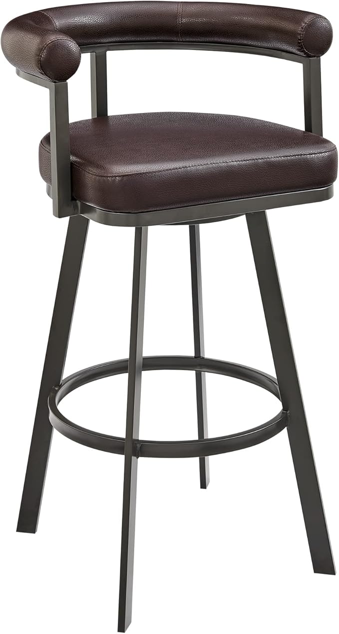 Armen Living Magnolia Swivel Counter Stool in Brown Metal with Brown Faux Leather