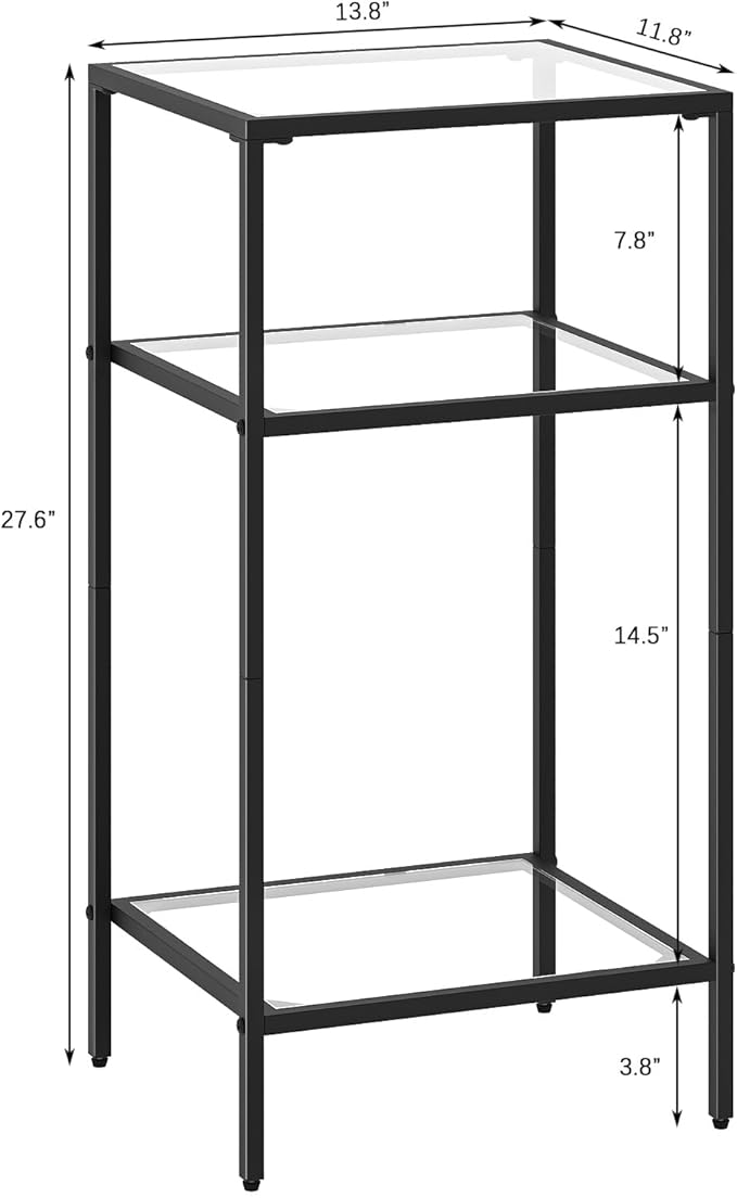 Homhedy 3-Tier Side Tables Set of 2, End Tables with Tempered Glass, Nightstands with Storage Shelves, Slim Sofa Tables for Living Room, Bedroom (2, Black)