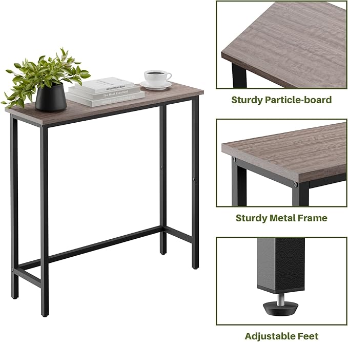 HollyHOME Narrow Console Table, 29.5" Slim Entryway Table, Sofa Stand, Hallway Shelf for Hallway, Bedroom, Living Room, Foyer, Light Brown