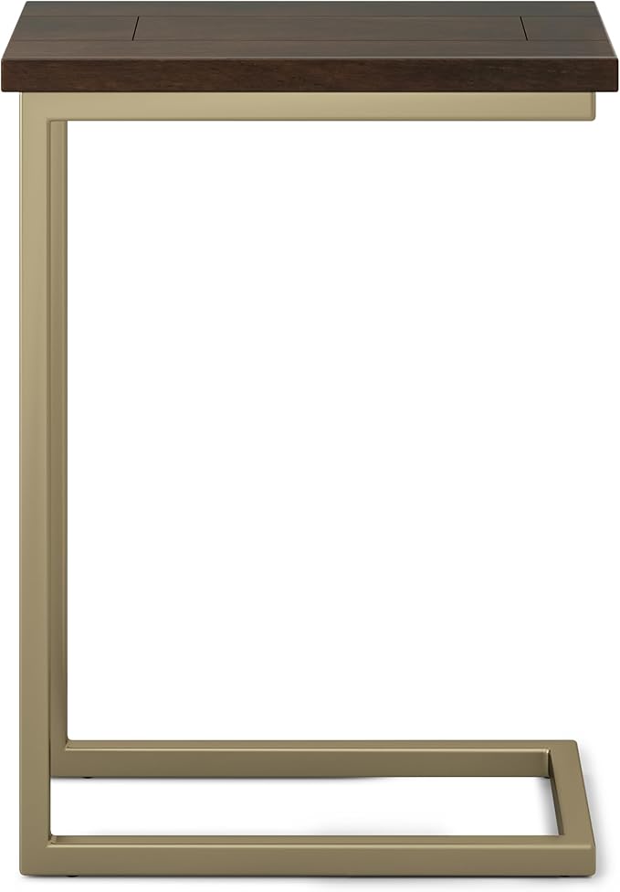 SIMPLIHOME Skyler 18-inch Wide Solid Mango/Metal Industrial C-Shaped End Table in Dark Brown/Gold for Living Room, Office, or Bedroom, Assembled