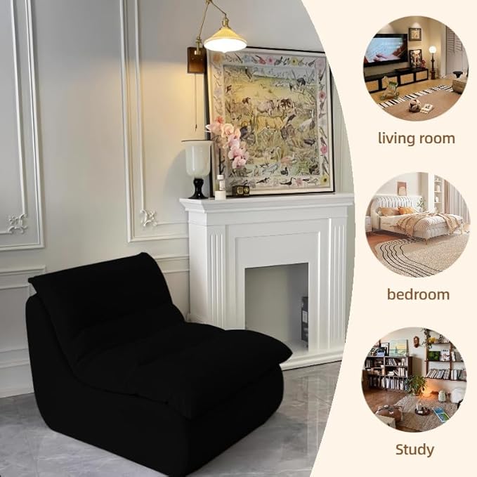 Bean Bag Chair - Memory Foam Bean Bag Chair for Adults, Comfy High-Resilience Single Sofa, Small Space Floor Chair, Chaise Lounge for Living Room, Bedroom (Black, Cushions)