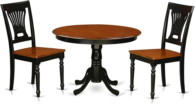 East West Furniture HLPL3-BCH-W 3 Piece Kitchen Table & Chairs Set Contains a Round Dining Table with Pedestal and 2 Dining Room Chairs, 42x42 Inch, Black & Cherry