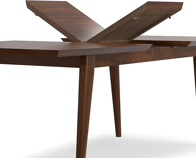 SIMPLIHOME Draper Extendable Dining Table, Solid Wood Walnut Veneer in Walnut, 66-84 x 40 inches, Mid-Century Modern-Style Rectangular Expandable Kitchen Table with Butterfly Leaf for 6+ People