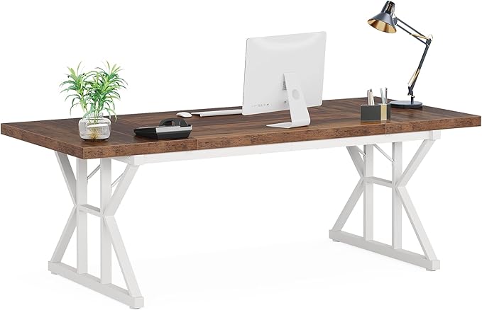 LITTLE TREE 70.8-Inch Large Executive Desk, Modern Computer Office Desk, Wooden Writing Desk Study Table for Home Office