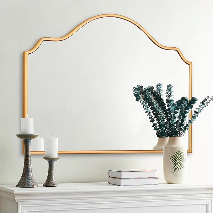 Chende Gold Arched Mirror, 36'' x 24'' Decorative Mirror with Wooden Frame, Elegant Wall Mirror for Living Room, Entryway, Fireplace