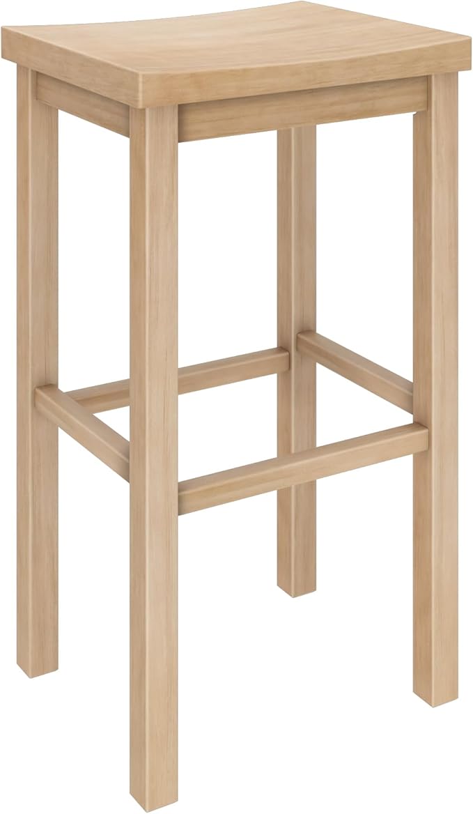 Grain & Grove Smith Collection Solid Wood Bar Stool, 30 inch Saddle-Seat Bar Chair, Backless, Heavy-Duty Construction, Footrest Support, Ideal for Kitchen Islands, Home Bars, and Counters, Blonde