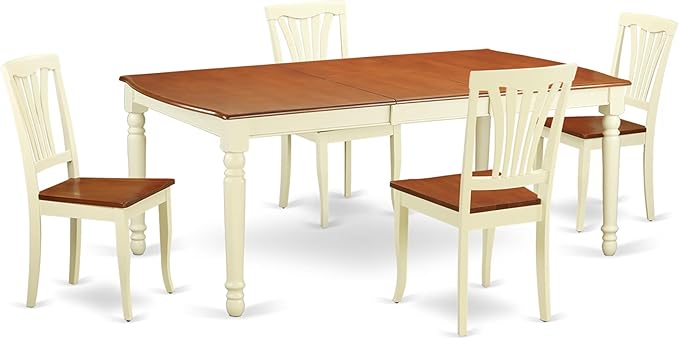 East West Furniture DOAV5-WHI-W 5 Piece Kitchen Table Set for 4 Includes a Rectangle Dining Table with Butterfly Leaf and 4 Dining Room Chairs, 42x78 Inch, Buttermilk & Cherry