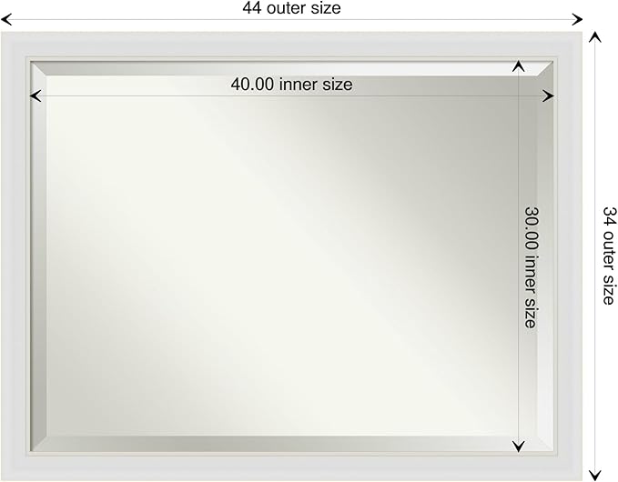 Amanti Art White Bathroom Mirror for Over Sink, 34x44 Flair Soft White Rectangle Vanity Mirror, X-Large Casual Frame, Hangs Horizonally and Vertically, Bathroom Wall Decor, Beveled Edge from WI, USA
