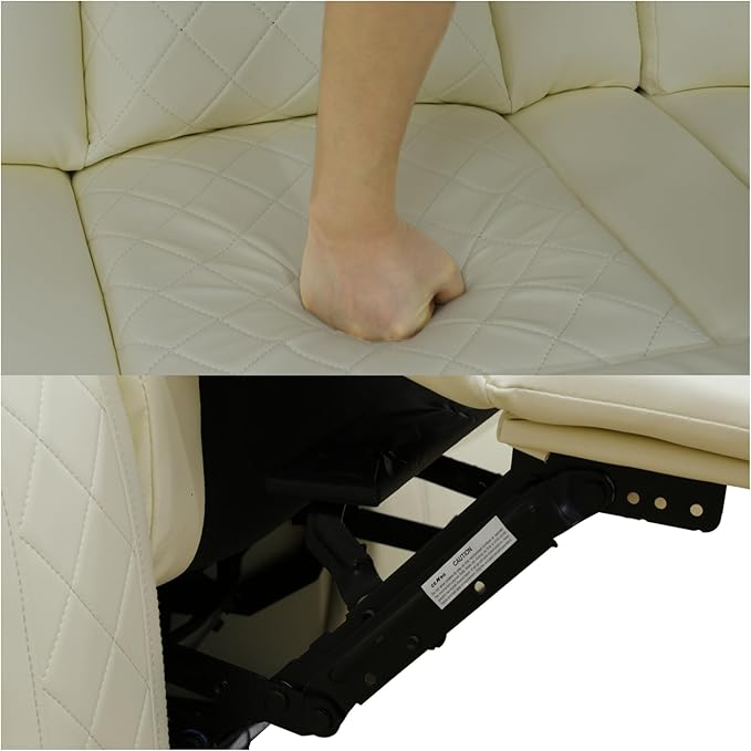 Loveseat Recliner Sofa, Reclining Loveseat Leather Couch with Storage Console, Modern Comfy Home Theater Seating Power Recliner Chair with Cup Holders for Living Room Furniture Sets, White