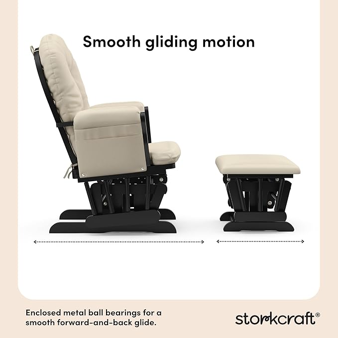 Storkcraft Premium Hoop Glider & Ottoman (Black with Beige) — GREENGUARD Gold Certified, Solid Wood Craftsmanship, Convenient Storage Pockets, Smooth-Gliding Chair for Nursery, Multi-Award-Winning