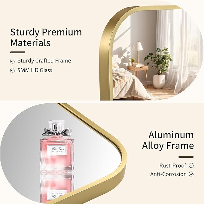 Gold Bathroom Mirror, 40x30 Inch Aluminum Frame Rectangle Mirror, Anti-Rust, Tempered Glass, Wall Mirror for Over Sink, Vanity, Bedroom, Entryway, Horizontal/Vertical