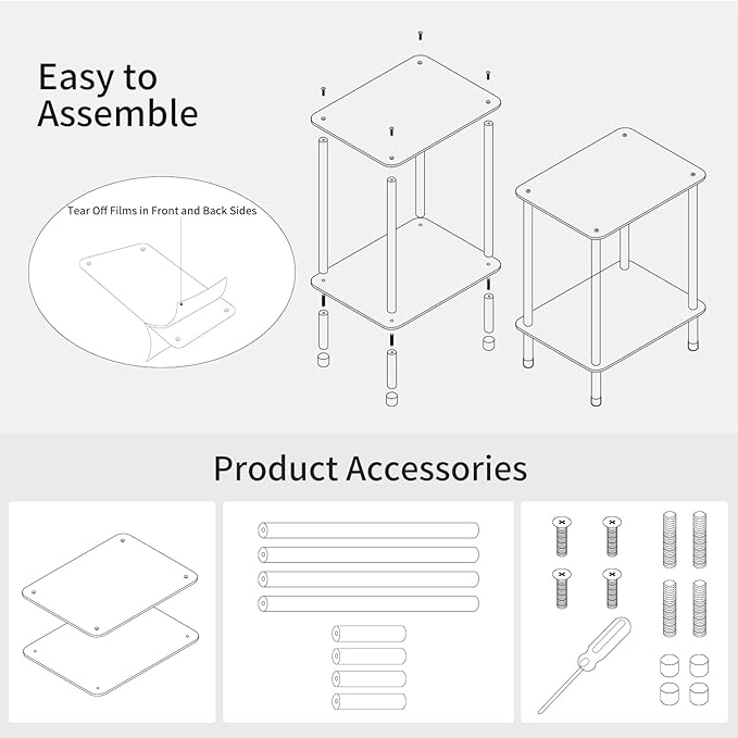 Clear Acrylic Side Table, 2-Tier End Table for Living Room, Small Modern Bedside Tables Nightstand for Bedroom, Home Decor Accent Table, 15.7" L x 11.8" W x 19.82" H, Clear