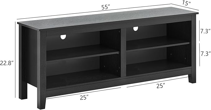 TV Stand for 65 inch TV with Storage,Modern TV Entertainment Center for Bedroom,TV Media Console Table with 4 Open Storage Shelve,55 inch Wood TV Cabinet Black