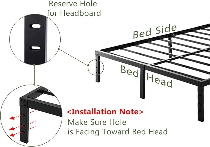 45MinST 18 Inch Platform Bed Frame/Easy Assembly Mattress Foundation / 3000lbs Heavy Duty Steel Slat/Noise Free/No Box Spring Needed,King