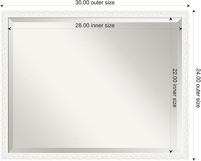 Amanti Art White Bathroom Mirror for Over Sink, 24x30 Bethany White Rectangle Vanity Mirror, Large Traditional Wood Frame, Hangs Horizonally and Vertically, Bathroom Wall Decor, Beveled Edge