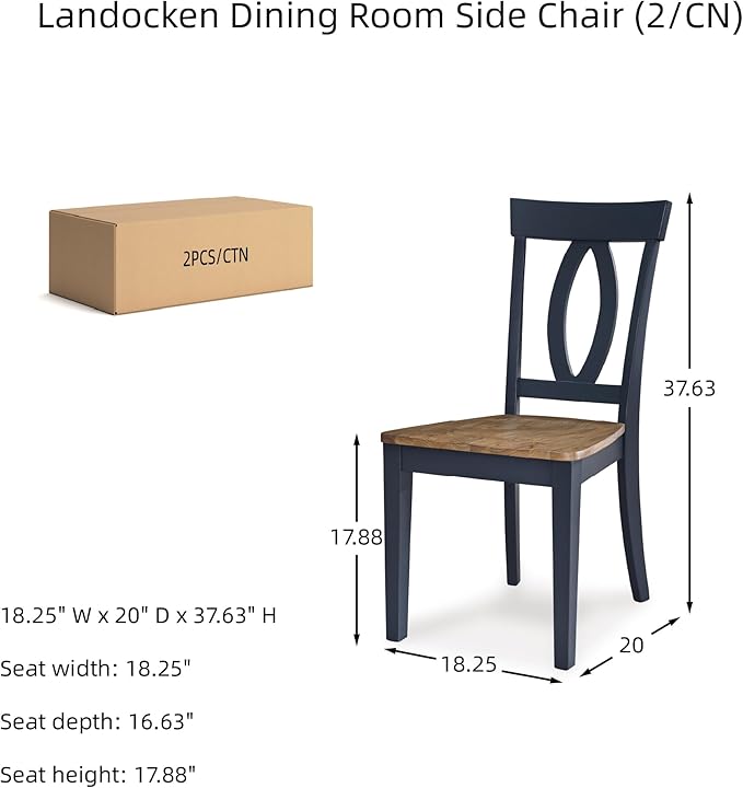 Signature Design by Ashley Landocken Casual Armless Dining Chair with Contoured Seat, Set of 2, Light Brown & Blue