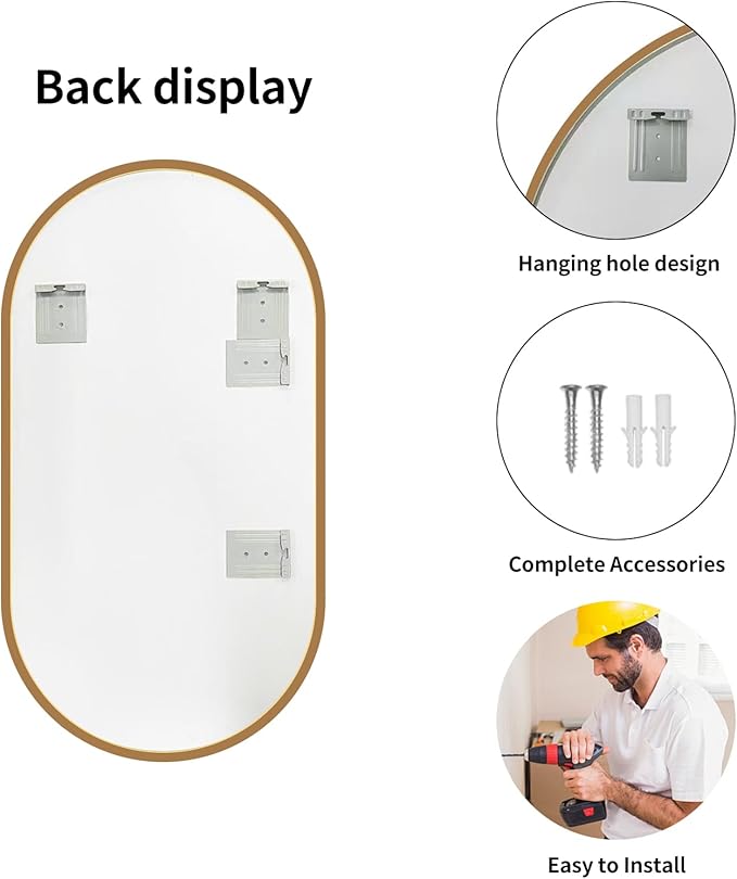 LAIYA 48x24inch Oval Wall Bathroom Mirror with Golden Aluminum Frame,Wall Mounted Oval Vanity Mirrors， Explosion-Proof Glass, Waterproof Design, Easy Installation，Horizontally/Vertically
