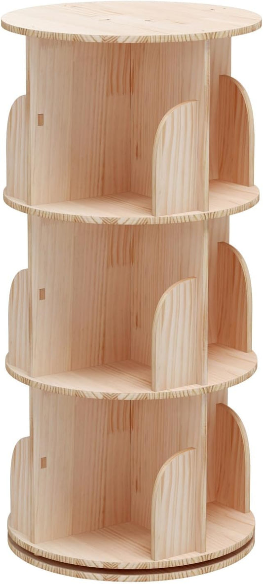 Rotating Bookshelf, 360 Display 3 Tier Floor Standing Bookcase Storage Rack for Kids&Adult, Wood Narrow Book Shelf Organizer for Bedroom, Living Room, Study Room