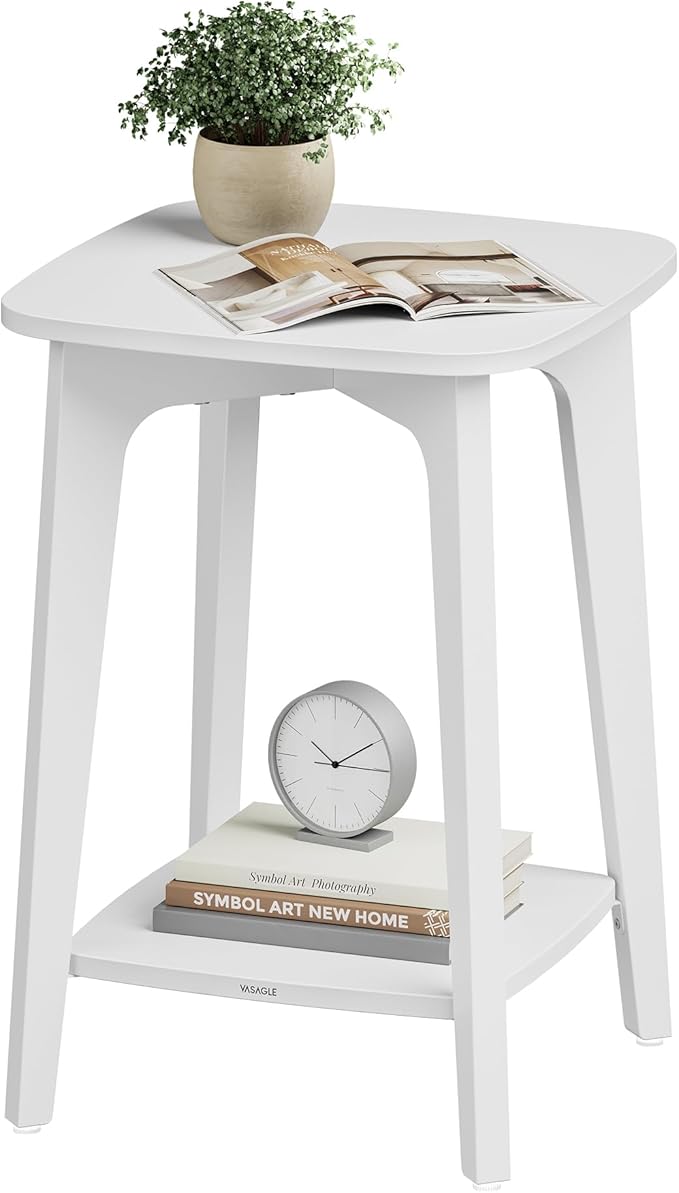 VASAGLE Side Table, Small Square End Table with Lower Shelf, Nightstand for Small Spaces, Living Room, Bedroom, Cloud White ULET236W01