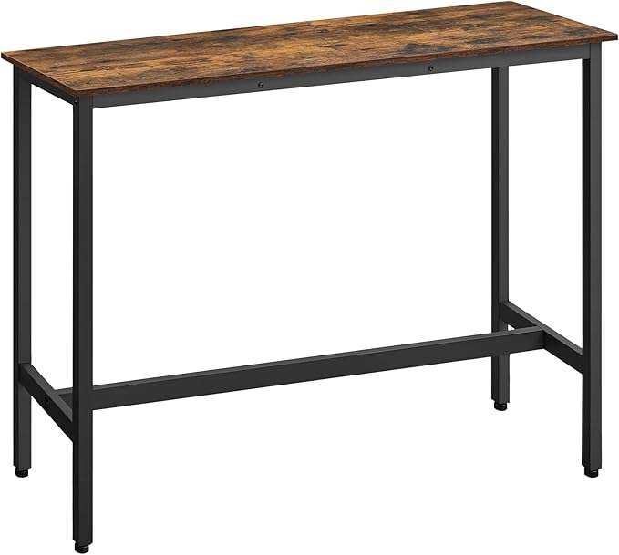 VASAGLE Bar Table, Narrow Long Kitchen Dining Table, Sturdy Metal Frame, Industrial, 15.7 x 47.2 x 35.4 Inches, Rustic Brown and Ink Black ULBT120B01