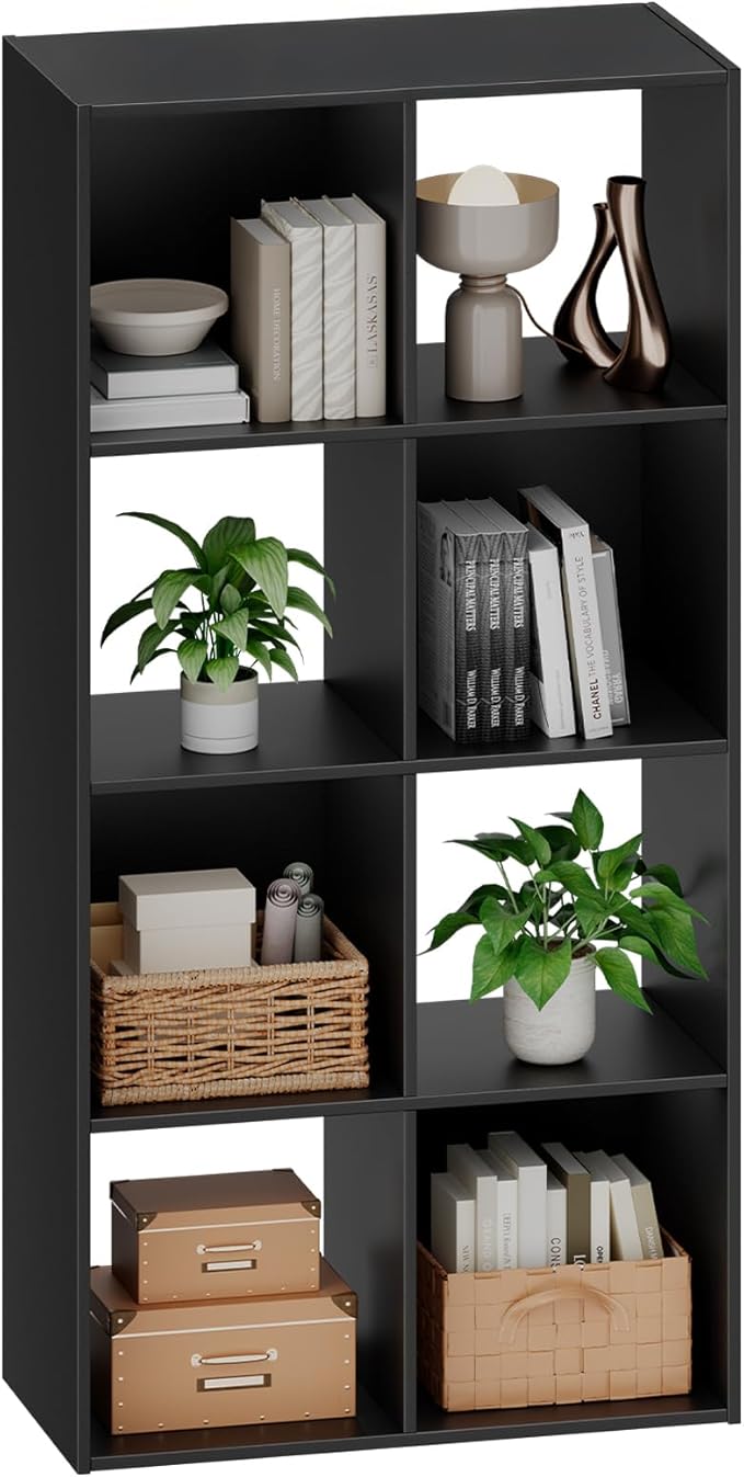 Sweetcrispy 8 Cube Storage Organizer - Open Cube Bookshelf with 4 Removable Back Panels, Display Storage Bookcase for Living Room, Bedroom, Entrance Hall, Home Office，47.7"L×11.6" W×24"H, Drak Black