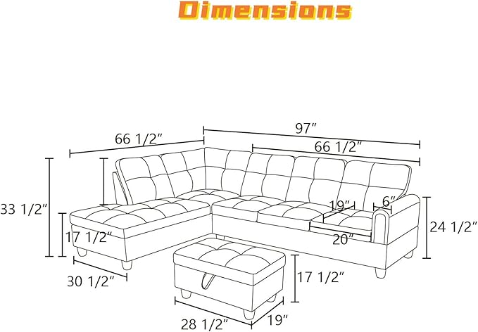 L Shaped Sectional Couch with Otttoman, 97" Leather Sectional Sofa for Living Room Modular Couches with Cup Holders for Bedroom, Apartments, Latte