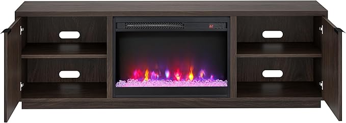 Henn&Hart Rectangular TV Stand with 26" Crystal Fireplace for TV's up to 78" in Alder Brown, for Home, Living Room, Bedroom, Entertainment Room, Office