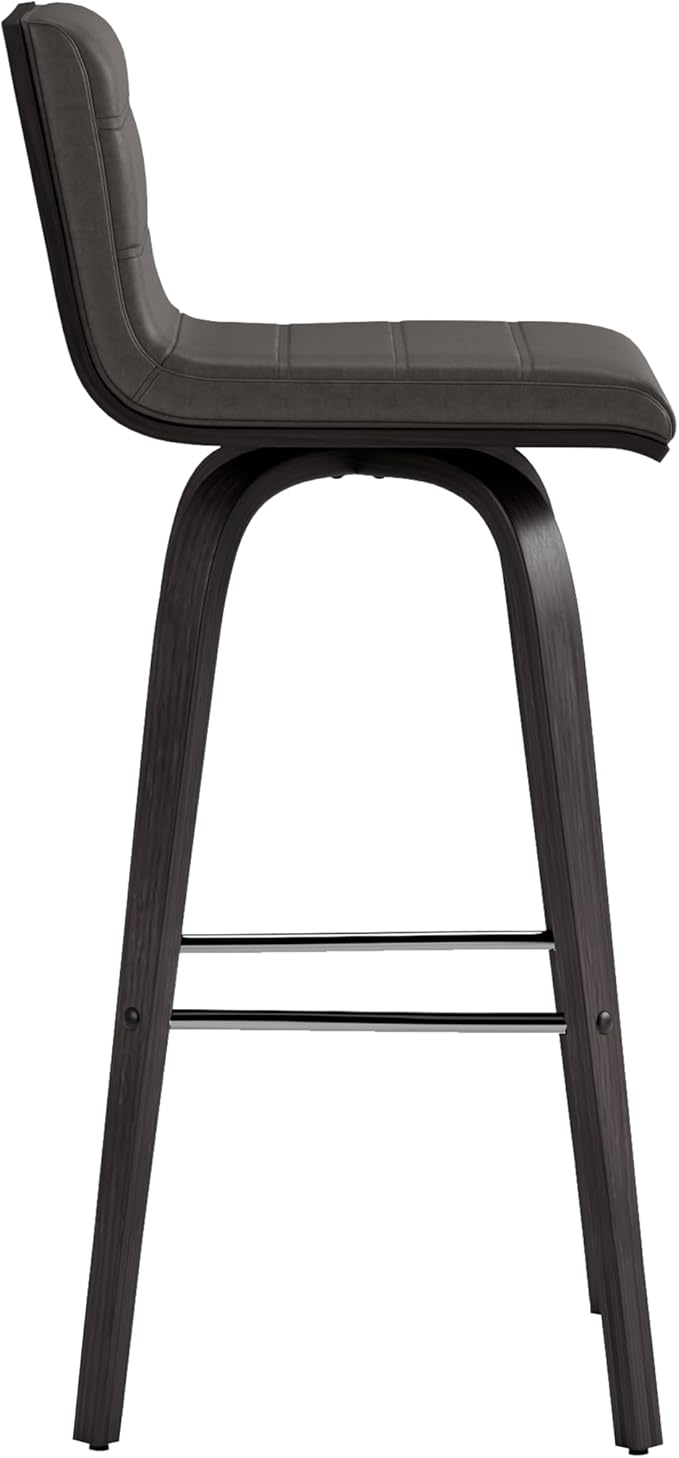 Armen Living Vienna 30" Swivel Bar Stool in Black Wood Finish with Gray Faux Leather - Set of 3