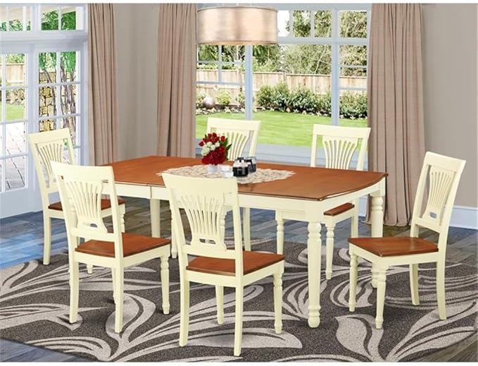 East West Furniture DOPL7-WHI-W 7 Piece Dining Table Set Consist of a Rectangle Dining Room Table with Butterfly Leaf and 6 Wood Seat Chairs, 42x78 Inch, Buttermilk & Cherry